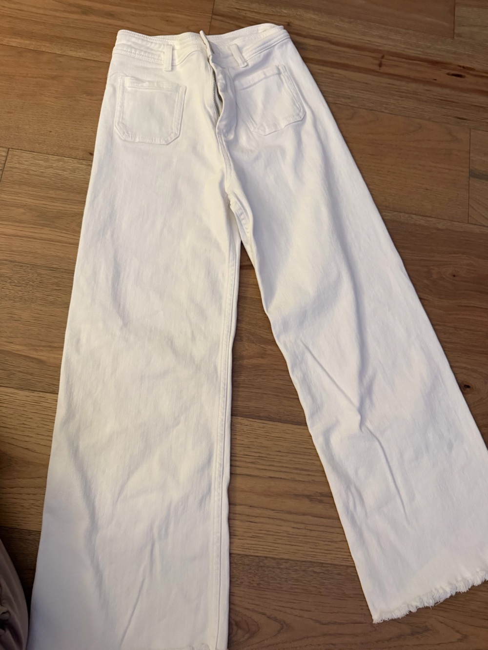 Miou Muse Off-White High Rise Raw Hem Wide Leg Jeans